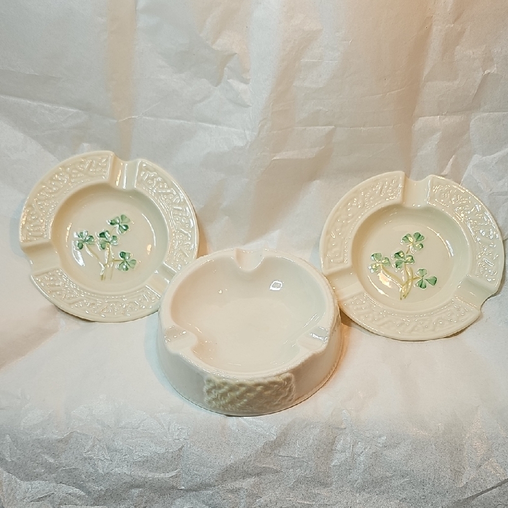 Three Belleek Ashtray Set